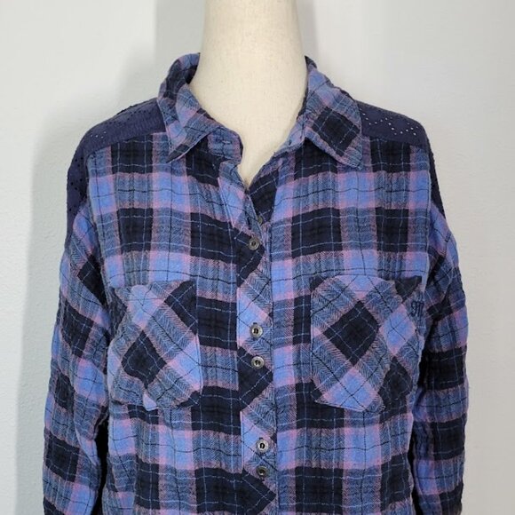 MISS ME  plaid washed button down shirt Sz S NEW - Picture 5 of 12